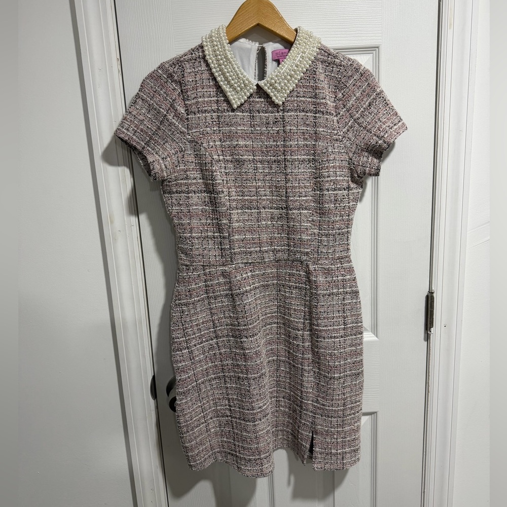 Tweed Dress with Pearl Collar